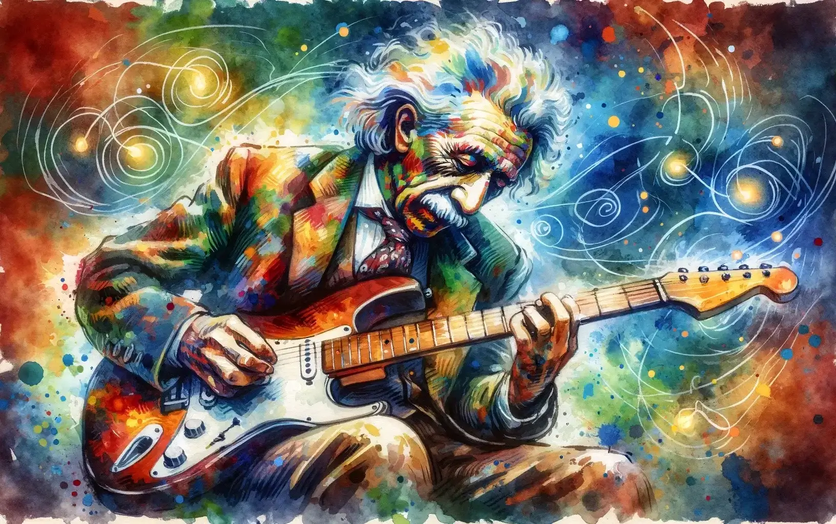Albert Einstein playing electric guitar.